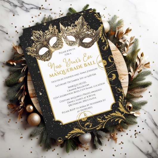 Gouden Oud en Nieuw Masqueradebal Uitnodiging
