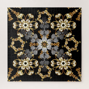 Gouden Outline: Oostelijke bloemendecor Legpuzzel