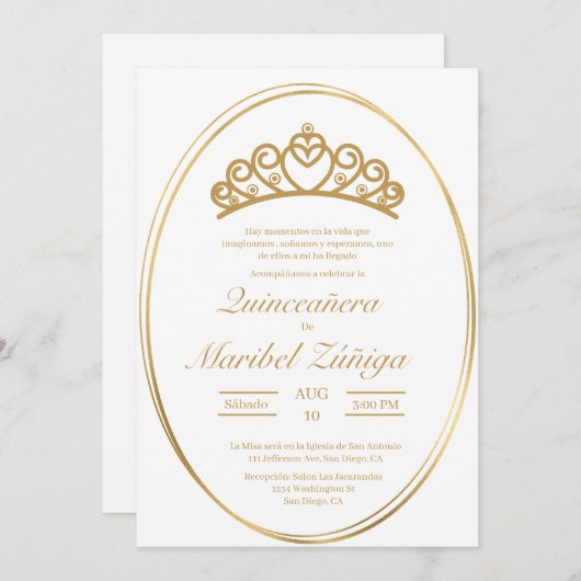 Gouden ovale Quinceanera uitnodiging (Voorkant / Achterkant)