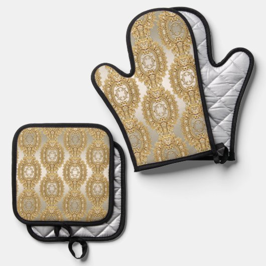 Gouden Oven Mitt & Pot Holder Set (Voorkant / Achterkant)