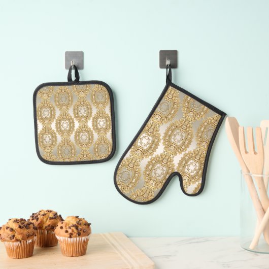 Gouden Oven Mitt & Pot Holder Set (Insitu(Ophanging))