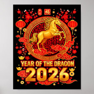 Gouden Paard Chinees Nieuwjaar 2026 Draak Zodiac W Poster