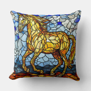 Gouden Paard Gebrandschilderd Glas Cadeau Voor Thu Kussen
