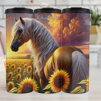 Gouden Paard Zonnebloem Zonsondergang Veld