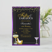 Gouden & Paarse 50 & Fantastische Verjaardagsuitno Kaart (Staand voorkant)