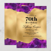 Gouden Paarse 70e verjaardagsfeest Kaart (Voorkant / Achterkant)