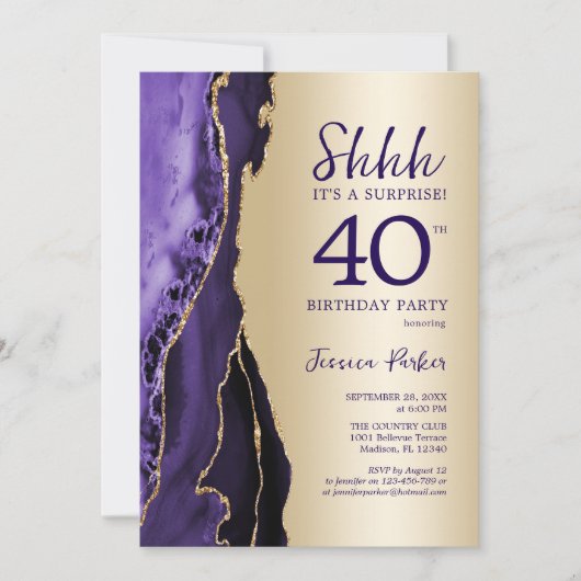 Gouden Paarse Agaat Surprise 40e verjaardag Kaart (Voorkant)