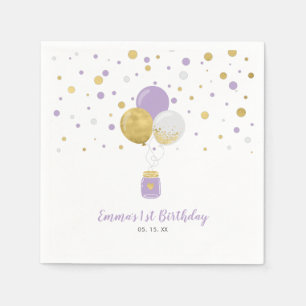 Gouden & Paarse Ballonnen & Confetti Meisje Verjaa Servet