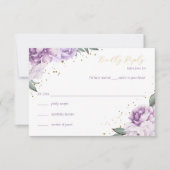 Gouden Paarse Bloemen Quinceañera Verjaardag RSVP Kaart (Voorkant)
