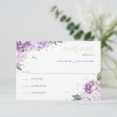 Gouden Paarse Bloemen Quinceañera Verjaardag RSVP Kaart (Staand voorkant)