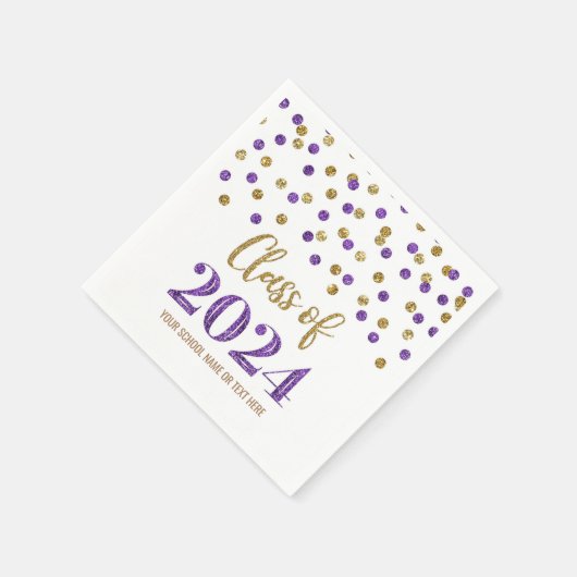 Gouden Paarse Confetti Klasse van 2024 Servetten (Hoek)