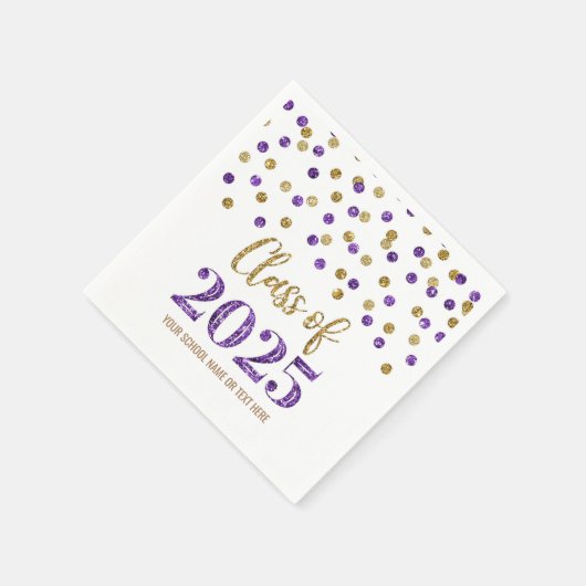 Gouden Paarse Confetti klasse van 2025 servetten (Hoek)