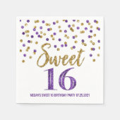 Gouden Paarse Confetti Sweet 16 Verjaardag Servet (Voorkant)