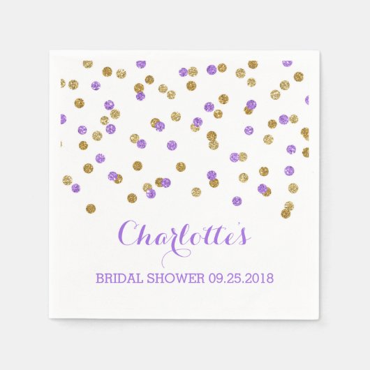 Gouden Paarse Confetti Vrijgezellenfeest Servetten (Voorkant)