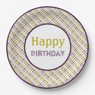 Gouden Paarse en Plum Polka-Dot Papieren Bordje