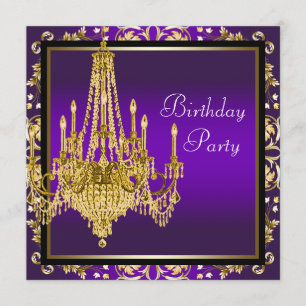 Gouden Paarse kroonluchter verjaardagsfeestje Kaart