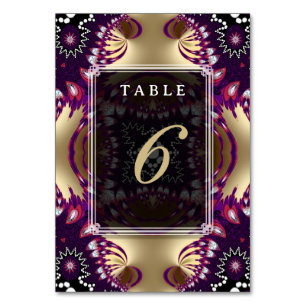 Gouden Paarse Tribale Trouwmenu + Tafelnummerkaart Kaart