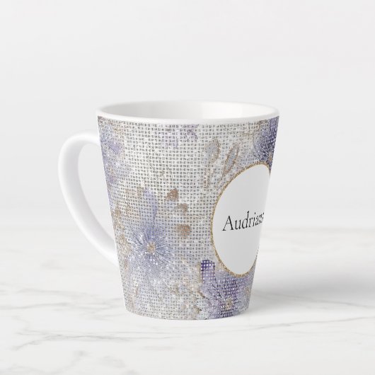 Gouden Paarse witte bloemensprankeling Latte Mok (Linkerhoek)