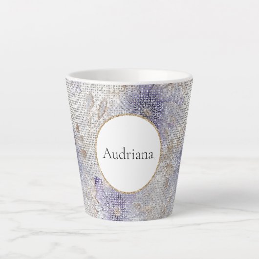 Gouden Paarse witte bloemensprankeling Latte Mok (Voorkant)