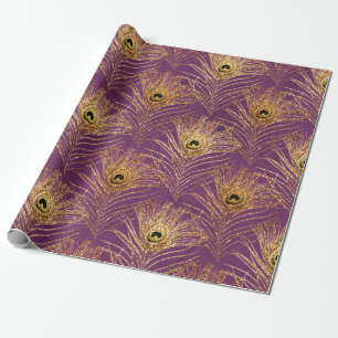Gouden pacock-veren op Paars Cadeaupapier