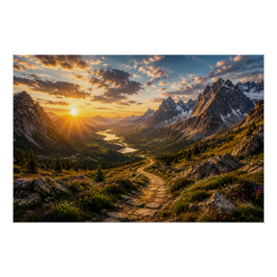 Gouden pad door de bergen poster perfect poster