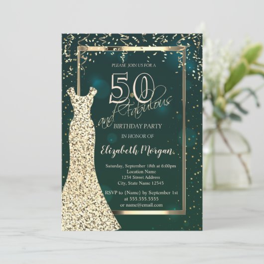 Gouden pailletten Jurk Groen 50ste verjaardag Kaart (Staand voorkant)