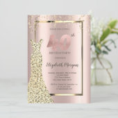 Gouden Pailletten Jurk Roze Goud 40e Verjaardag Kaart (Staand voorkant)