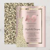 Gouden Pailletten Jurk Roze Goud 40e Verjaardag Kaart (Voorkant / Achterkant)