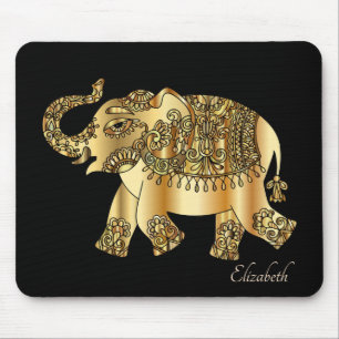 Gouden paisley bloemensieraden olifant- Persoonlij Muismat