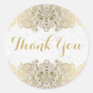Gouden  Paisley Witte Achtergrond Ronde Sticker