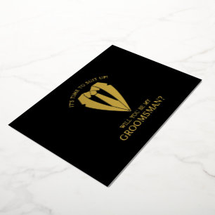 Gouden pak Gepersonaliseerde Groomsman Voorstel Folie Uitnodiging