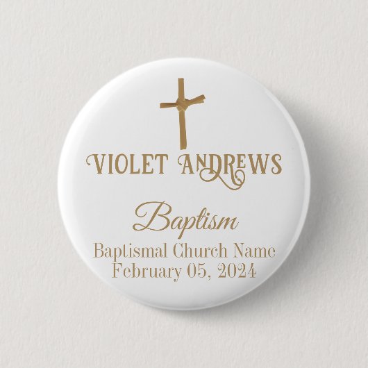 Gouden Palm Cross gepersonaliseerde doop Ronde Button 5,7 Cm (Voorkant)