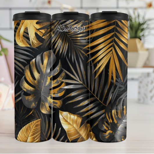 Gouden Palm en Monstera Patroon Thermosbeker