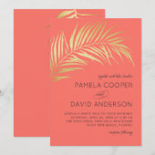 Gouden Palm Frond Moderne minimalistische bruiloft Kaart (Voorkant / Achterkant)