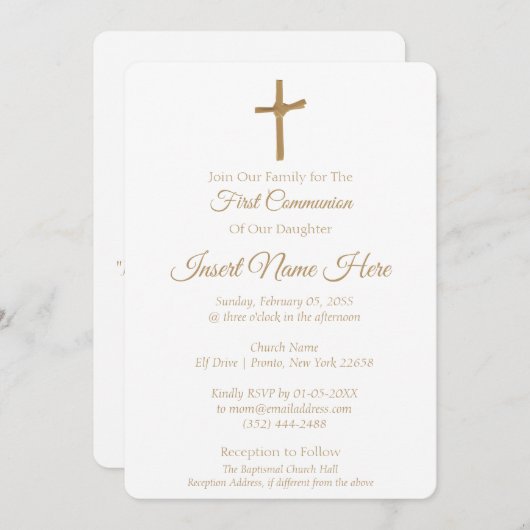 Gouden Palm Kruis Communie, Doop Uitnodiging (Voorkant / Achterkant)