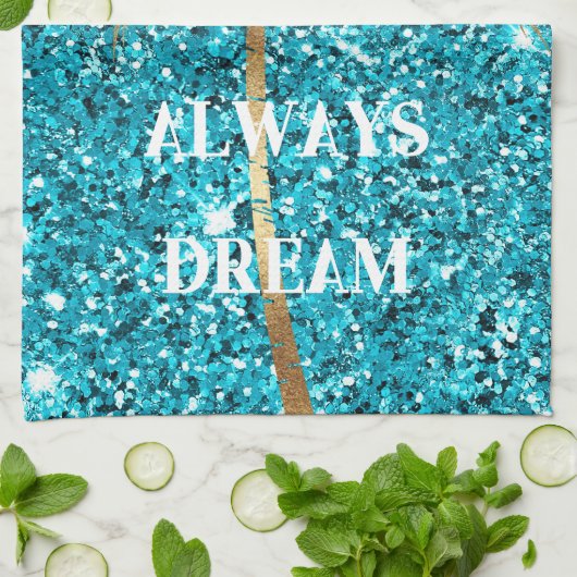 Gouden Palm Tree Dream Aqua Glitter Theedoek (Gevouwen)