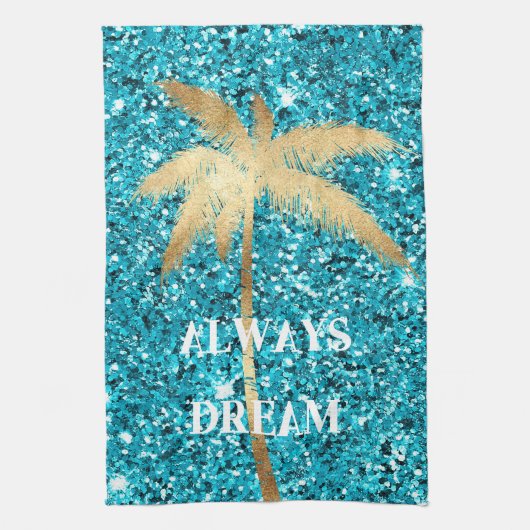 Gouden Palm Tree Dream Aqua Glitter Theedoek (Verticaal)