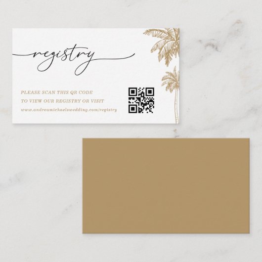 Gouden Palm Tree QR Code Trouwcadeau Registry Informatiekaartje (Voorkant / Achterkant)