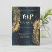 Gouden Palmbladeren Strand Bruiloft RSVP Kaart (Staand voorkant)