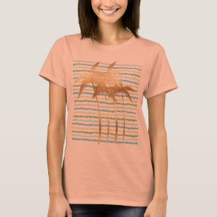 Gouden palmbomen Tropische blauwe munt strepen T-shirt