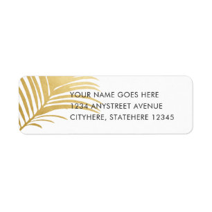 Gouden palmboom laat modern retouradres achter etiket