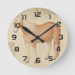 Gouden Palomino Paard - Vintage Chinese Kunst Ronde Klok