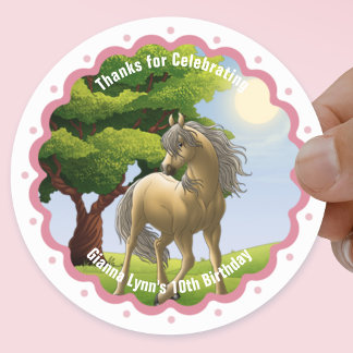 Gouden Palomino Pony Verjaardagsfeestje Bedankt Ronde Sticker