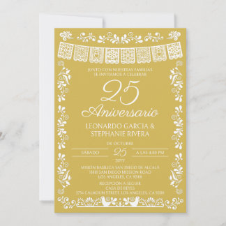 Gouden Papel Picado 25e verjaardag Kaart