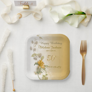 Gouden papieren bordjes voor 50ste verjaardag