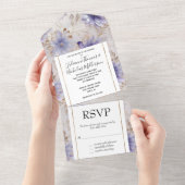 gouden parel wit paarse bloemen all in one uitnodiging (Afscheurbaar)