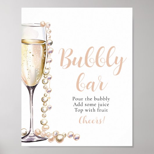 Gouden Parels en Prosecco Champagne Bubble Bar Sig Poster (Voorkant)