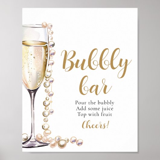 Gouden Parels en Prosecco Champagne Bubble Bar Sig Poster (Voorkant)