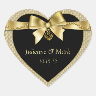 Gouden Parels Lint op Zwart Hart Sticker