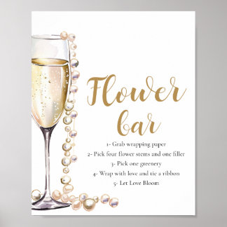 Gouden Parels & Prosecco Champagne Bloem Bar Teken Poster